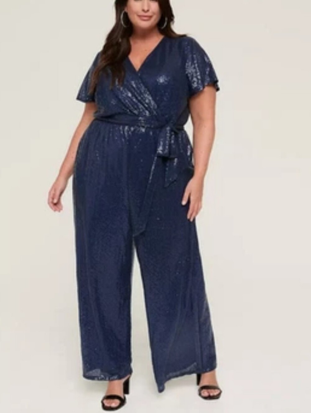 Lane Bryant Maritime Blue Sequin Wide Leg Jumpsuit Size 14/16